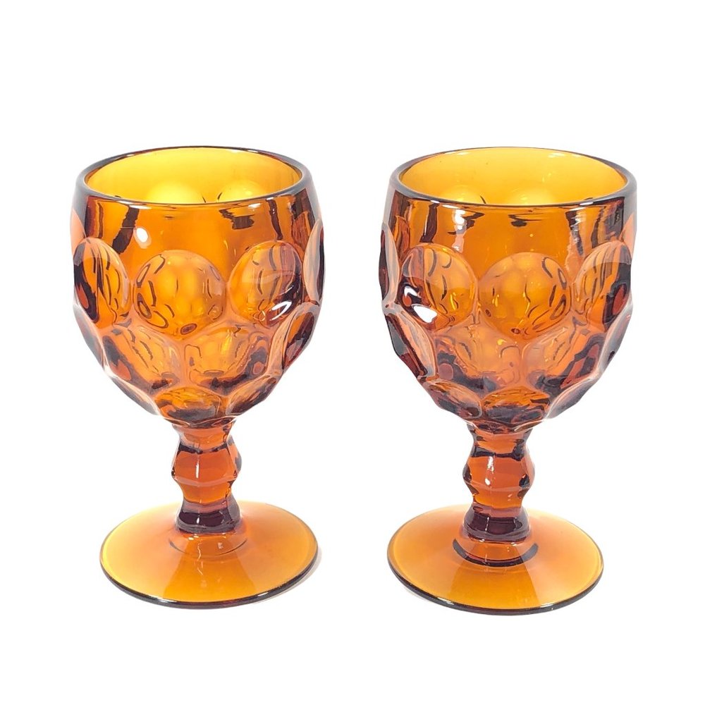 2ct 10 oz Imperial Glass Amber Provincial Water Goblet #1506 5 7/8 in H